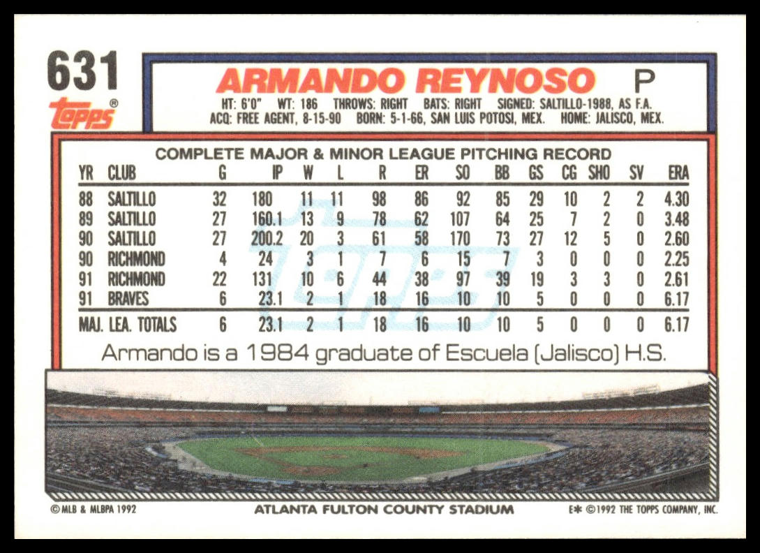 1992 Topps #631 Armando Reynoso