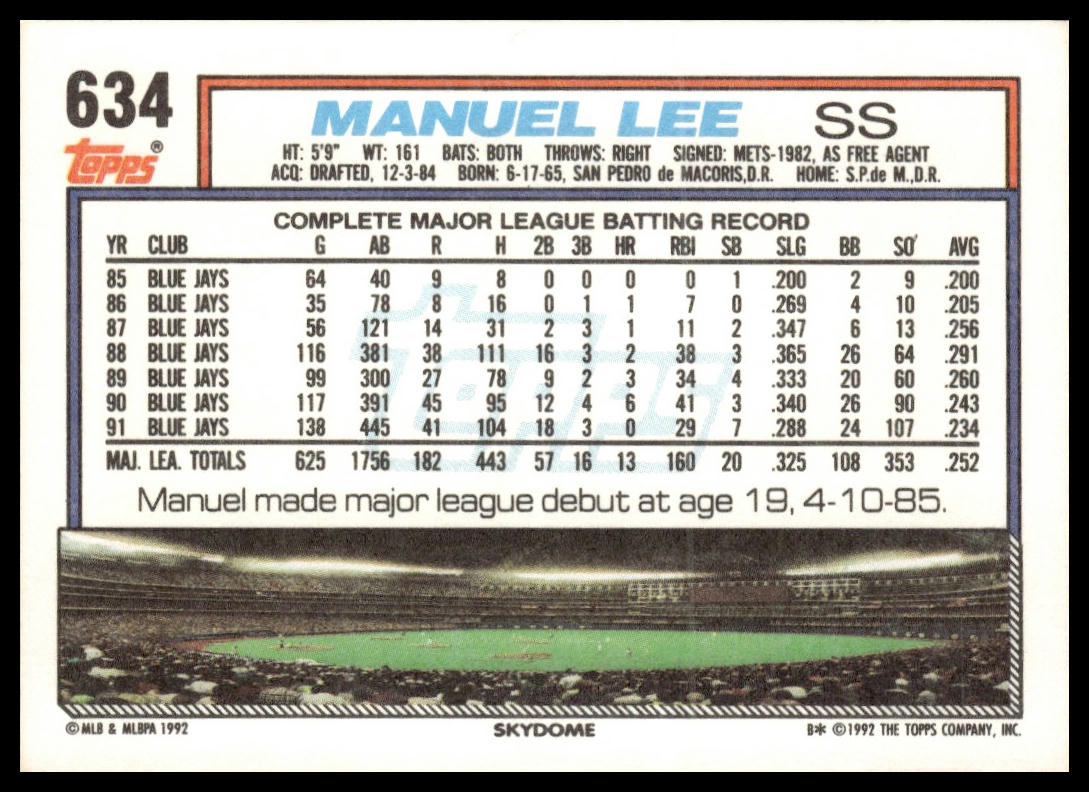 1992 Topps #634 Manuel Lee