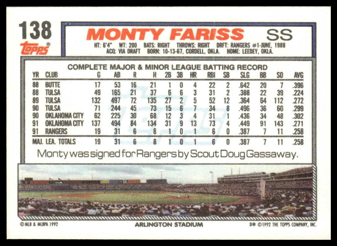 1992 Topps #138 Monty Fariss