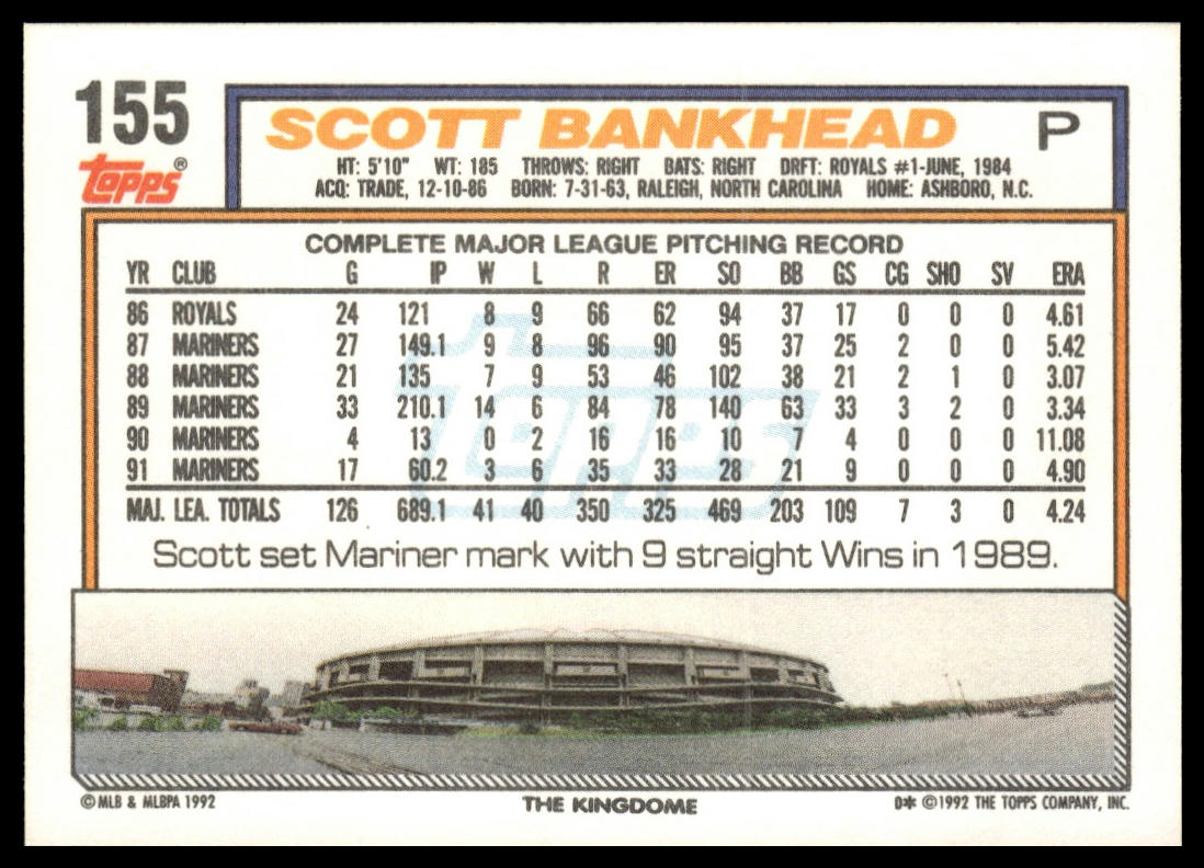 1992 Topps #155a Scott Bankhead print code D*