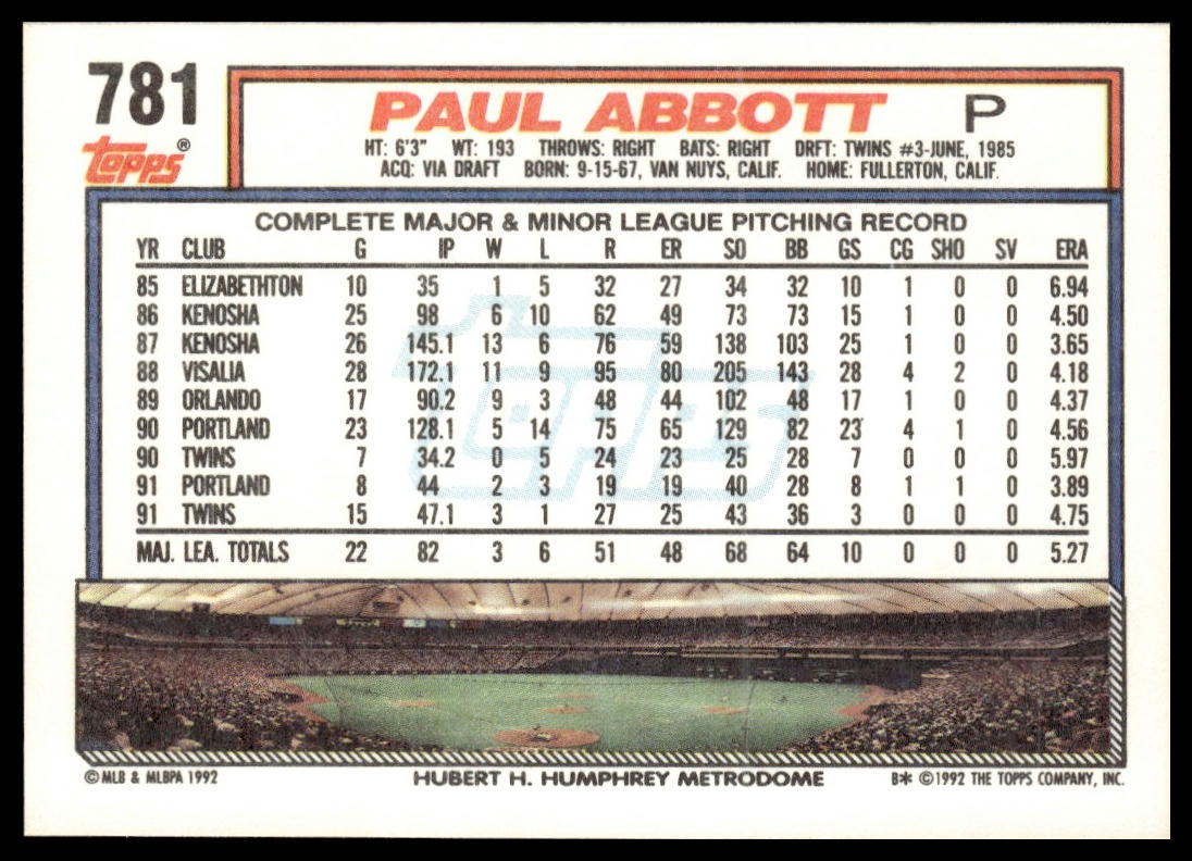 1992 Topps #781 Paul Abbott