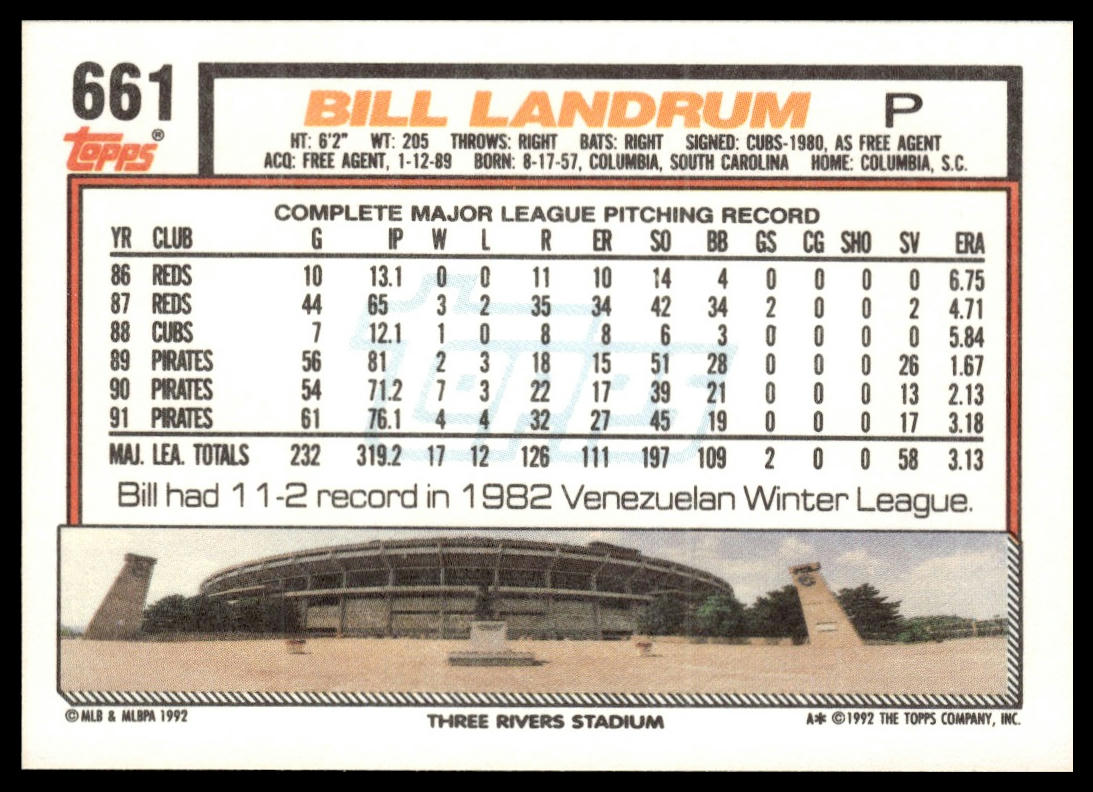 1992 Topps #661 Bill Landrum