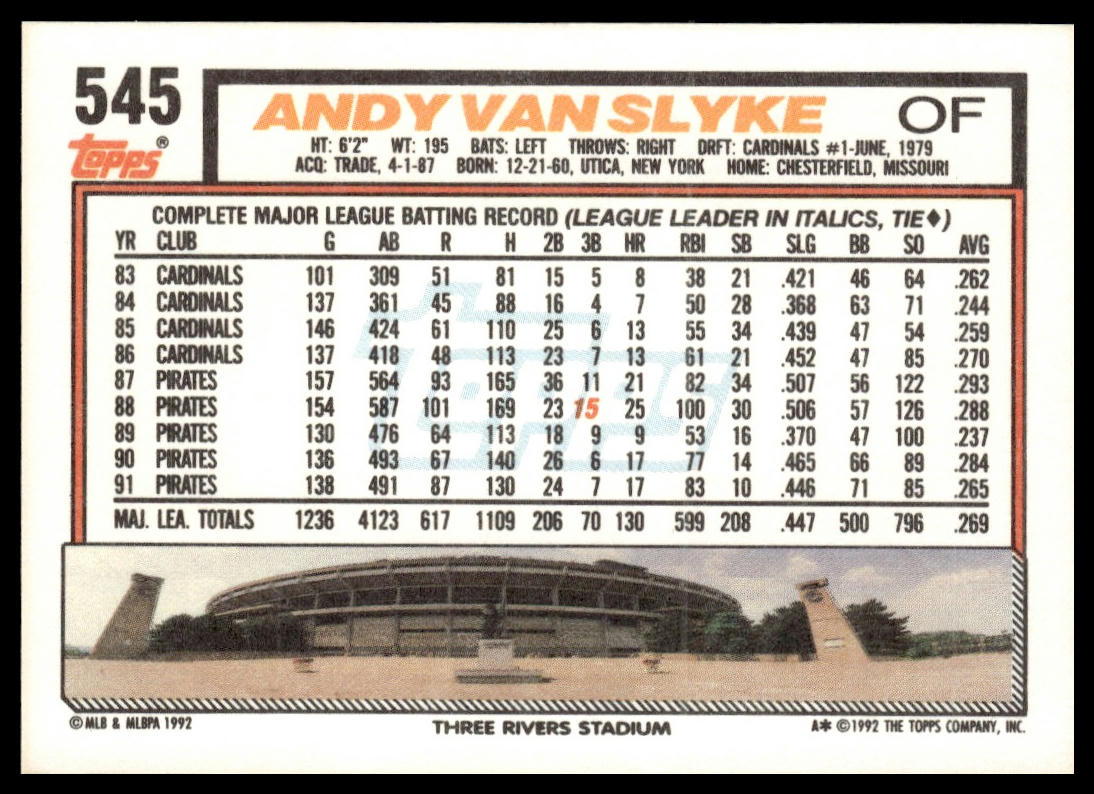 1992 Topps #545 Andy Van Slyke