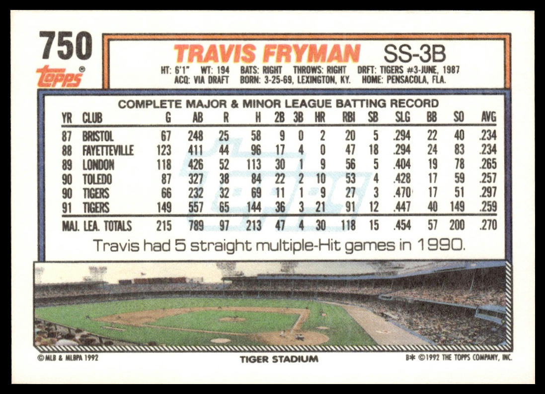 1992 Topps #750 Travis Fryman
