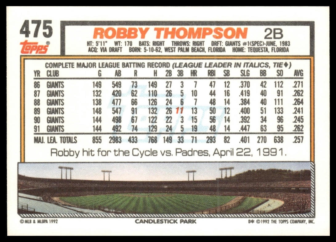1992 Topps #475 Robby Thompson