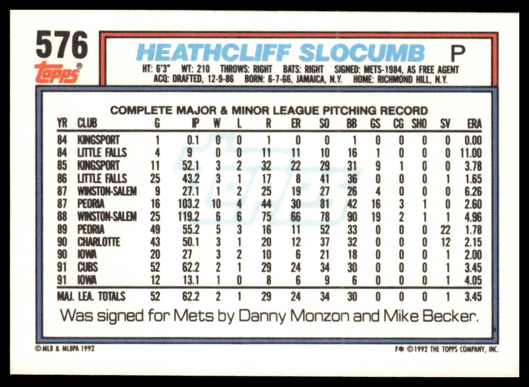 1992 Topps #576a Heathcliff Slocumb