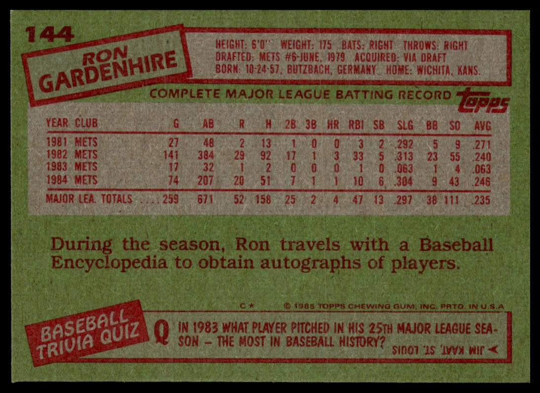 1985 Topps #144 Ron Gardenhire