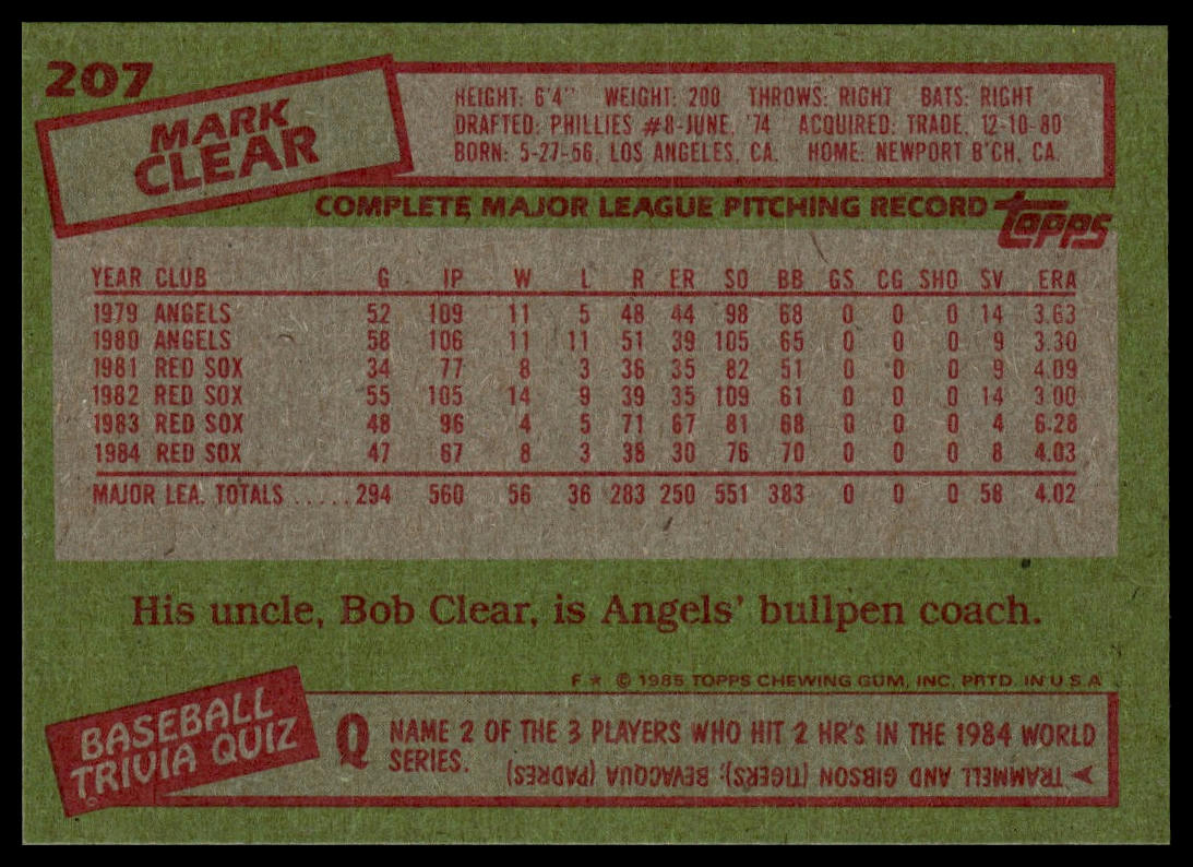 1985 Topps #207 Mark Clear
