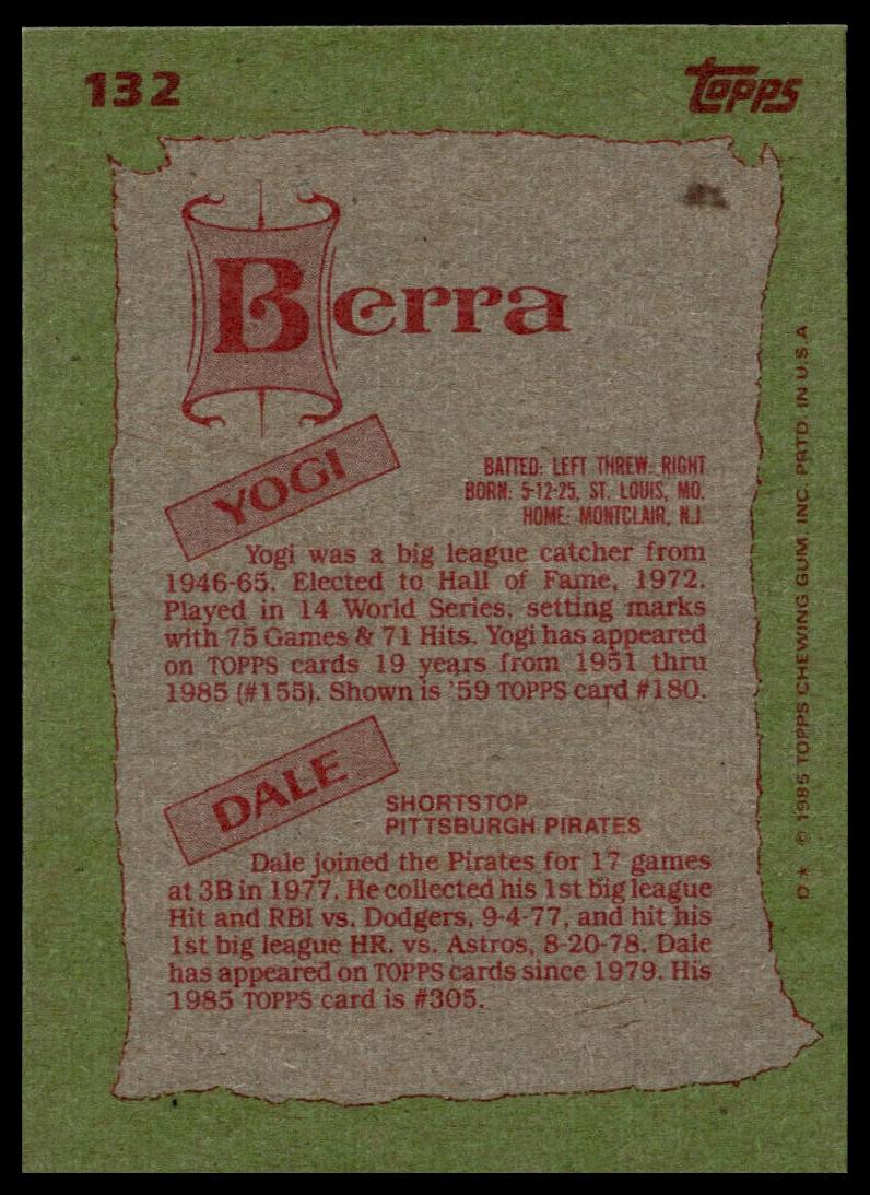 1985 Topps #132 Yogi Berra / Dale Berra F&S