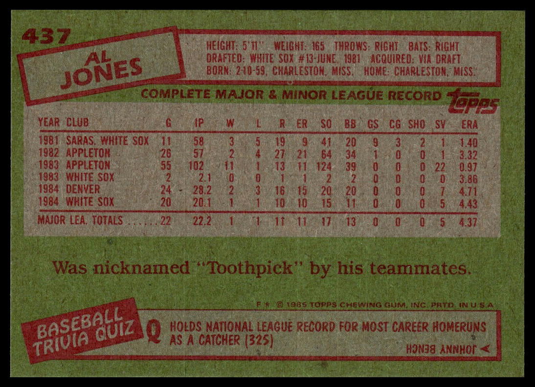 1985 Topps #437 Al Jones