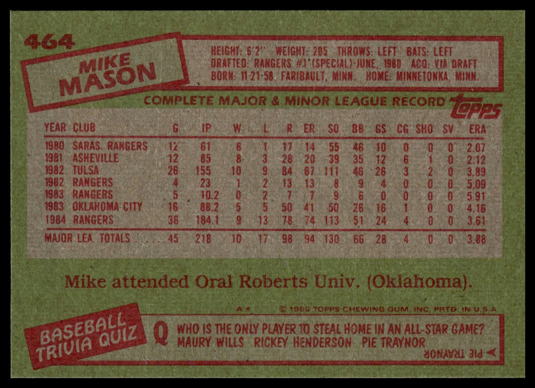 1985 Topps #464 Mike Mason