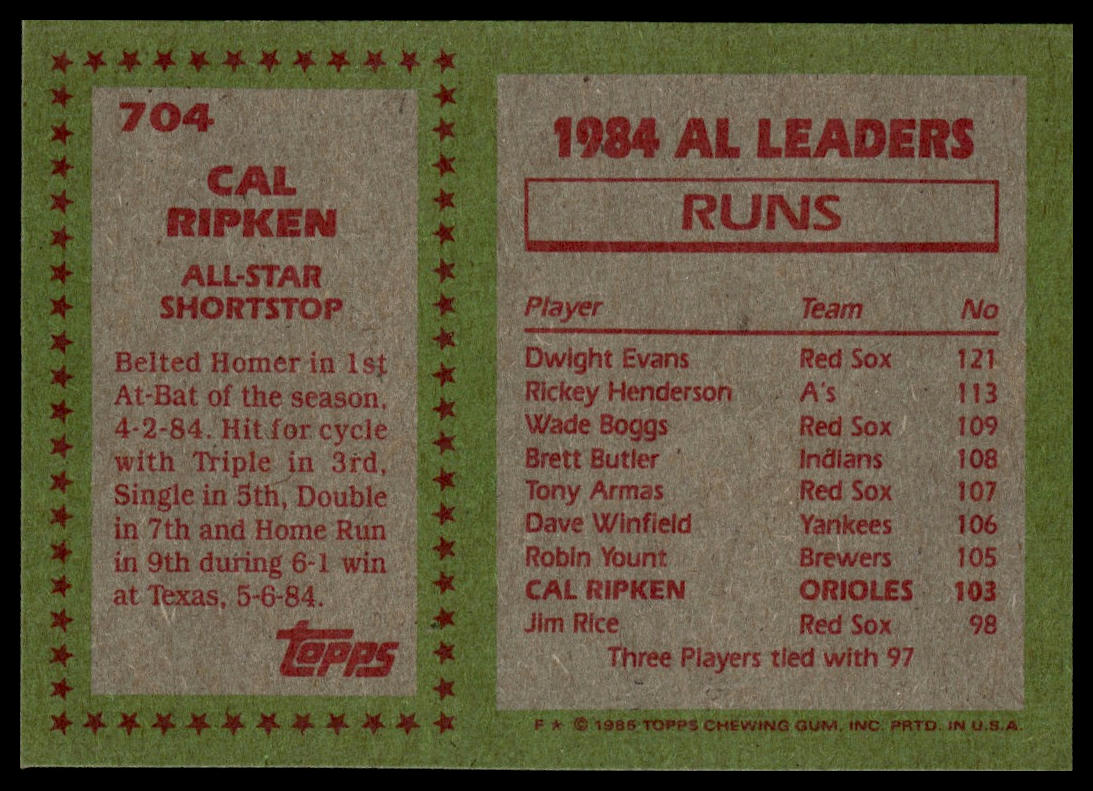 1985 Topps #704 Cal Ripken
