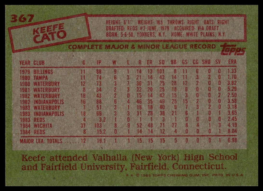 1985 Topps #367 Keefe Cato