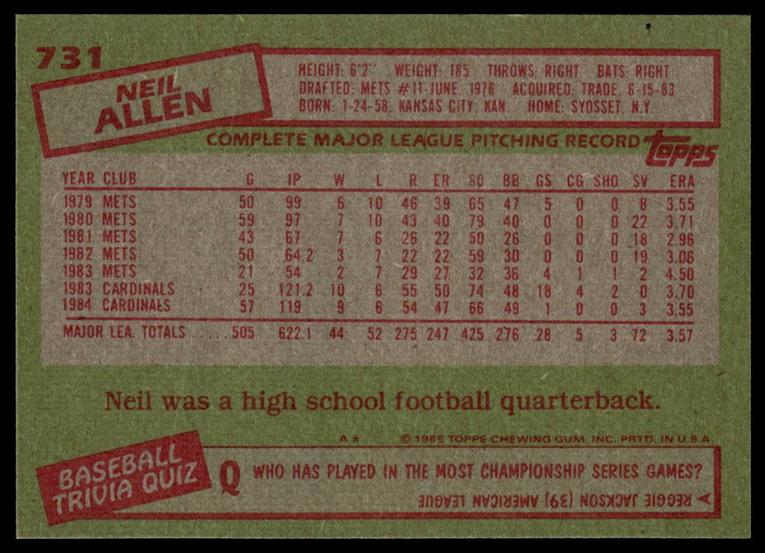 1985 Topps #731 Neil Allen