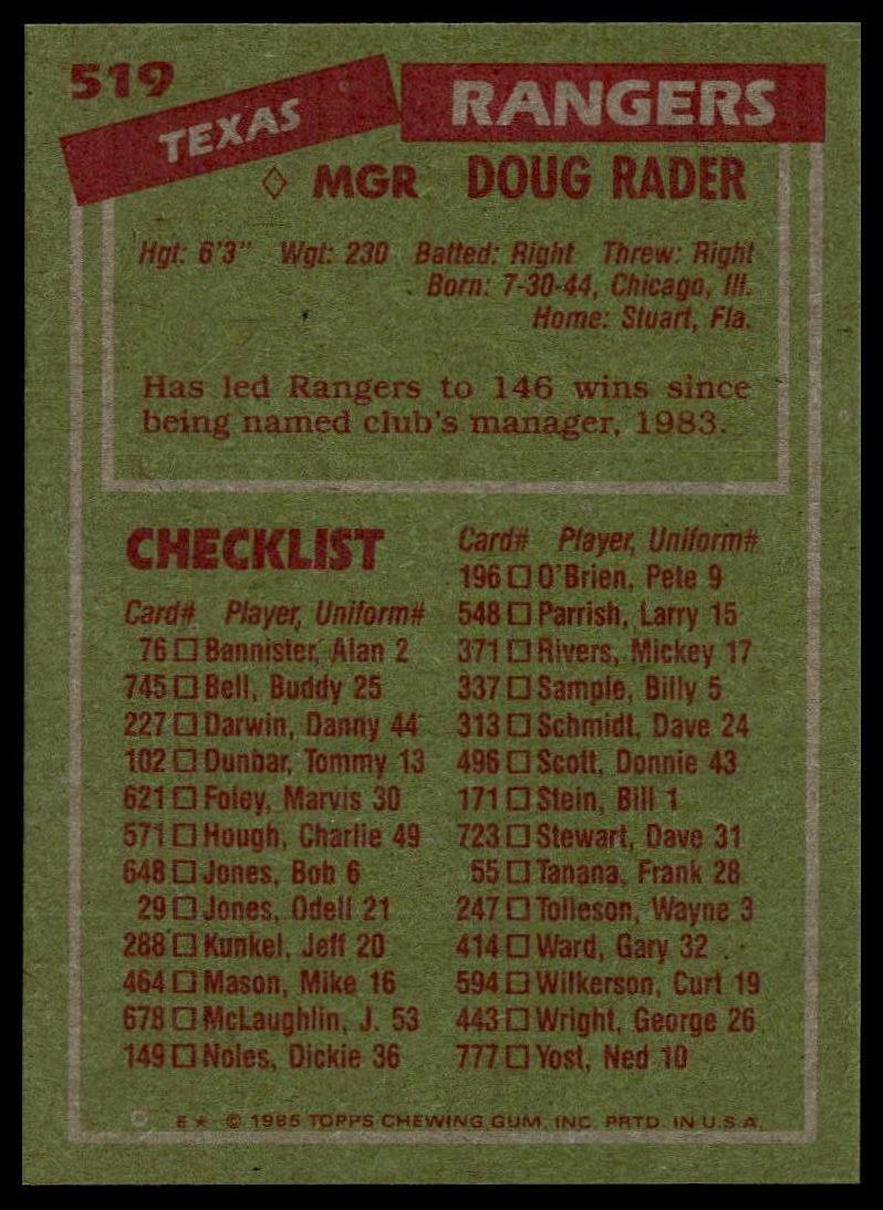 1985 Topps #519 Doug Rader
