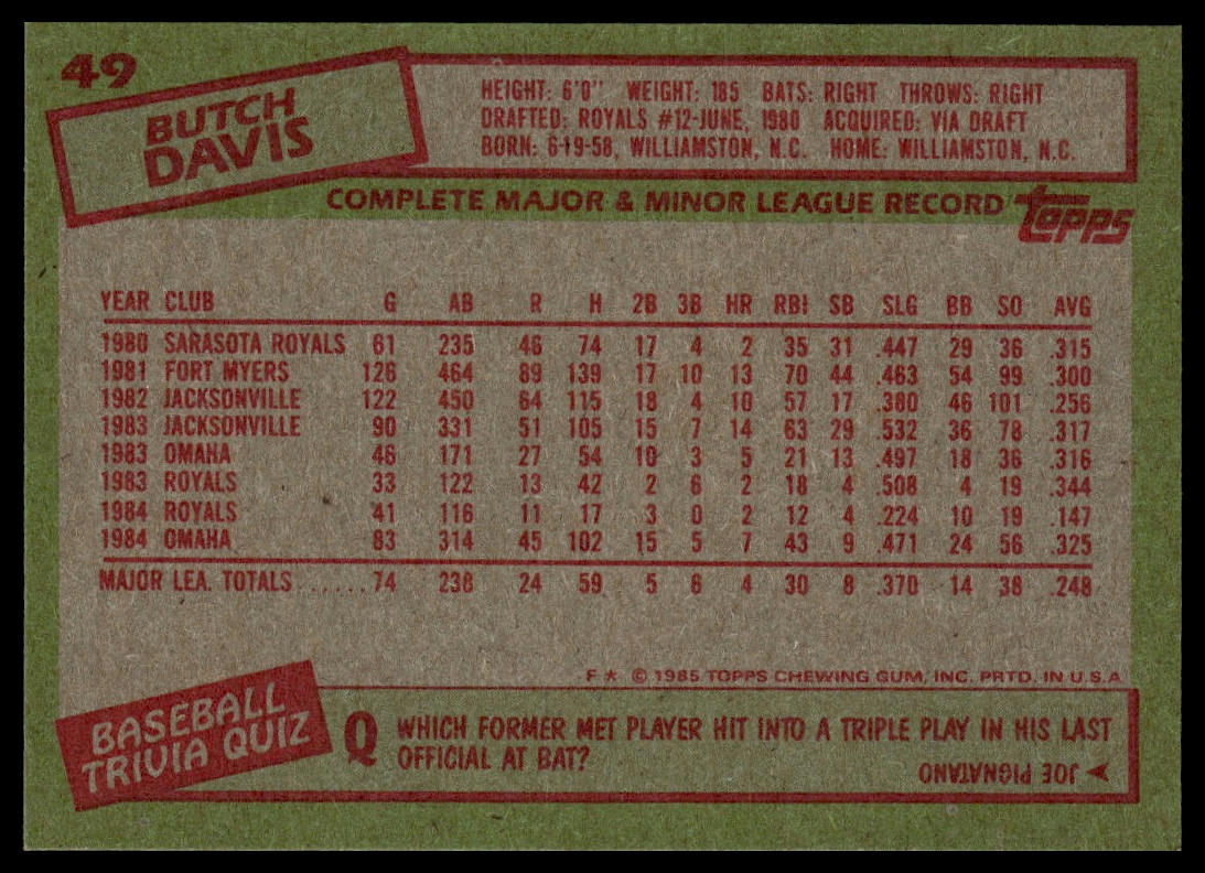 1985 Topps #49 Butch Davis