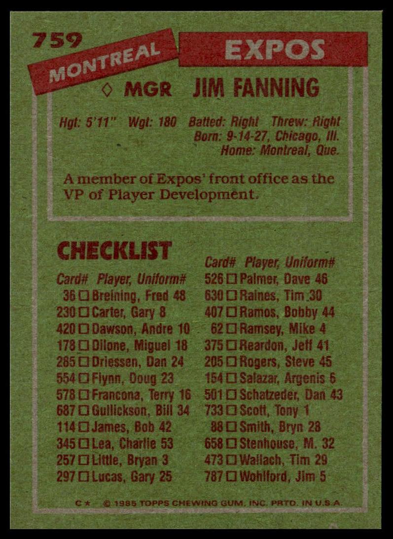 1985 Topps #759 Jim Fanning