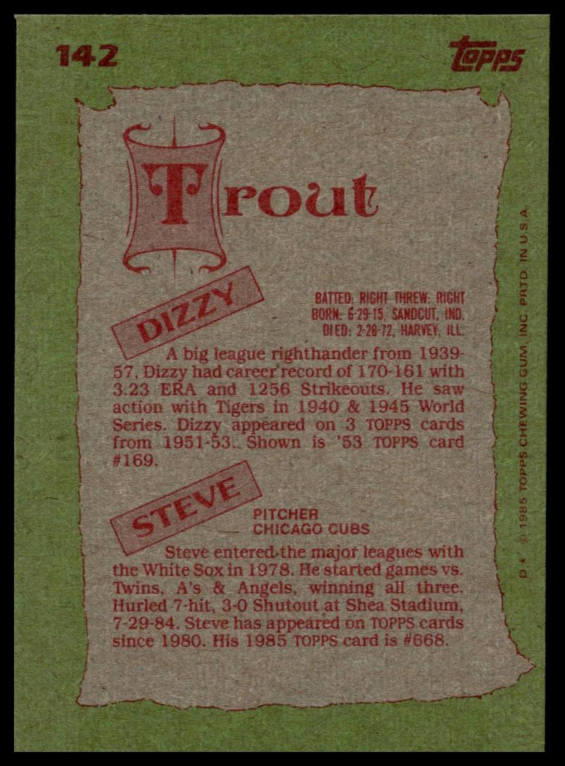 1985 Topps #142 Dizzy Trout / Steve Trout F&S
