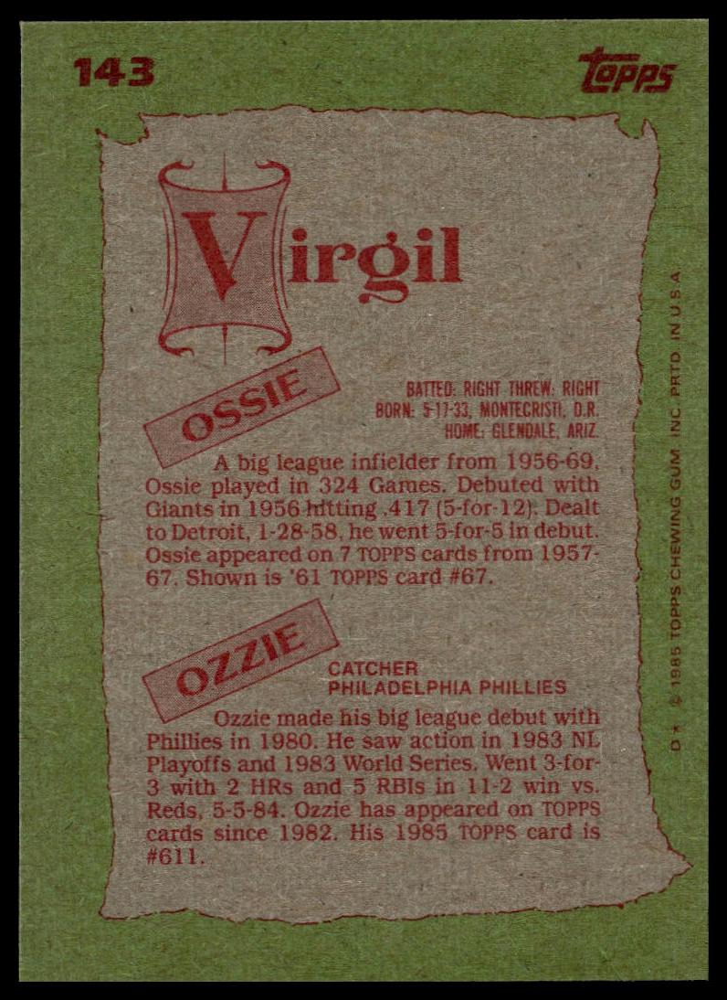 1985 Topps #143 Ossie Virgil / Ozzie Virgil F&S