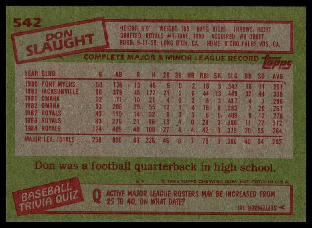 1985 Topps #542 Don Slaught