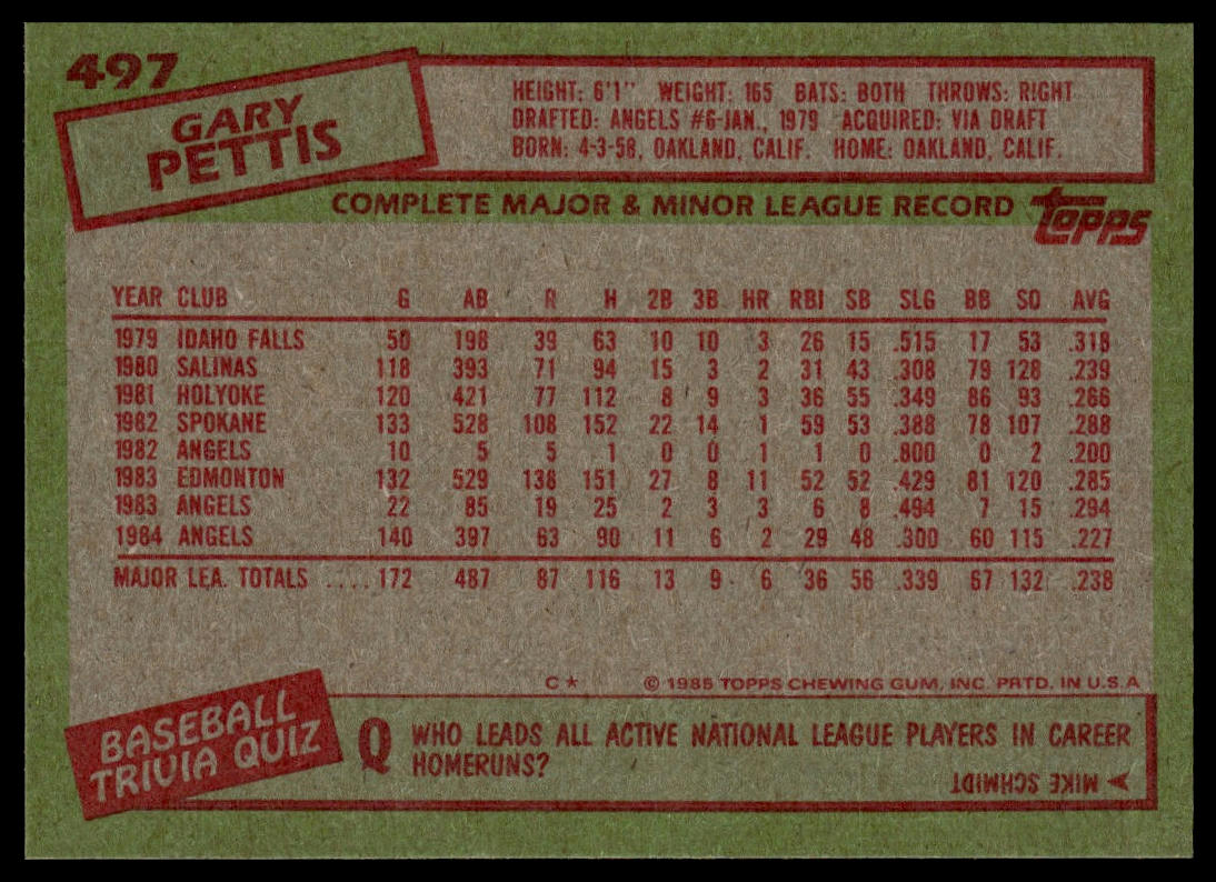 1985 Topps #497 Gary Pettis