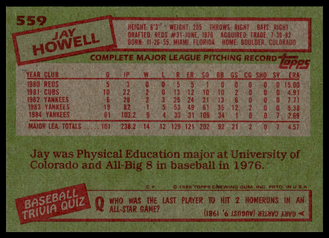 1985 Topps #559 Jay Howell