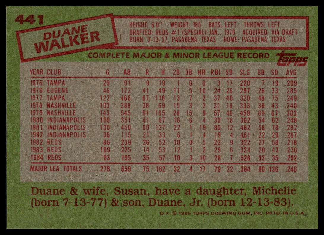 1985 Topps #441 Duane Walker