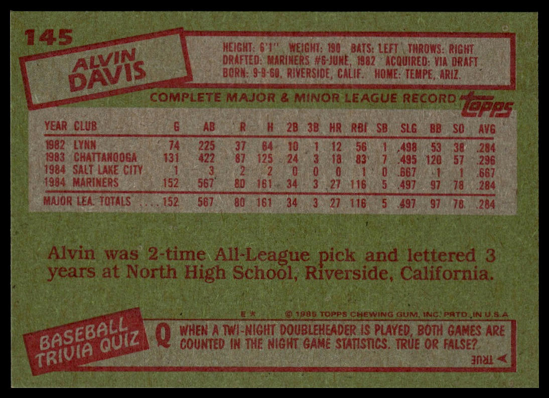 1985 Topps #145 Alvin Davis