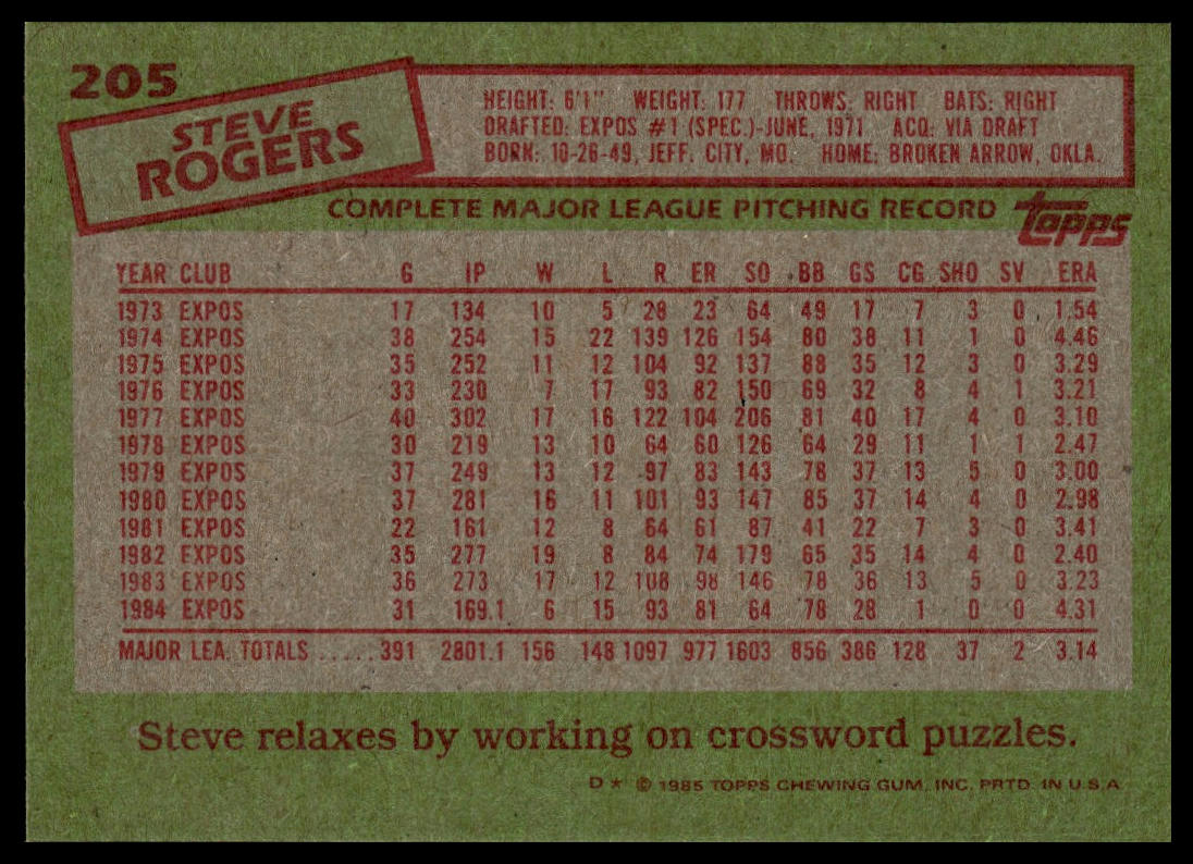 1985 Topps #205 Steve Rogers