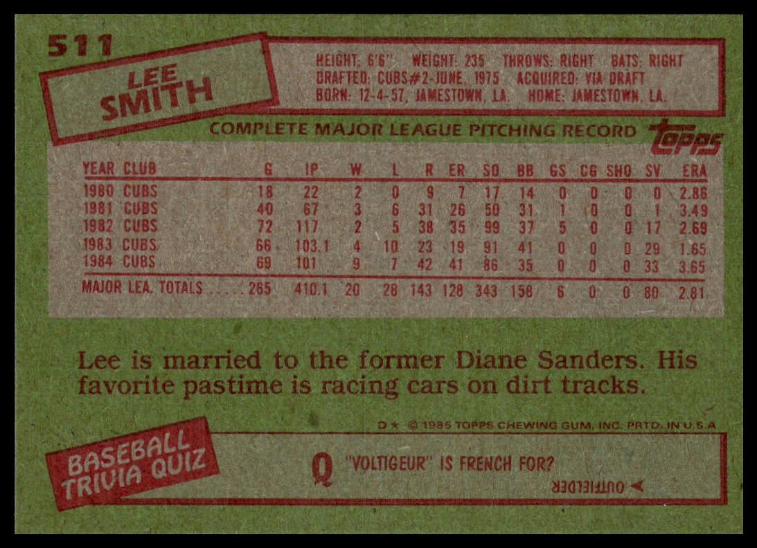 1985 Topps #511 Lee Smith