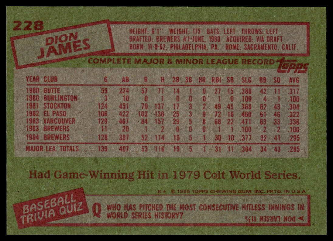 1985 Topps #228 Dion James