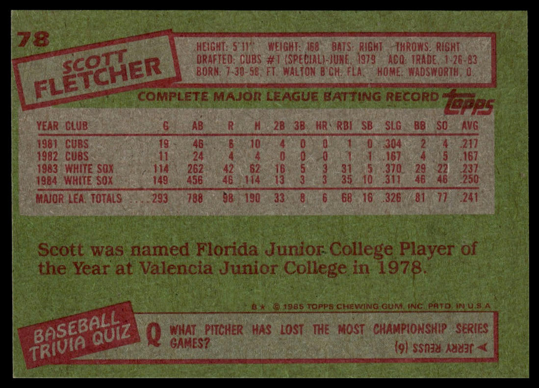 1985 Topps #78 Scott Fletcher