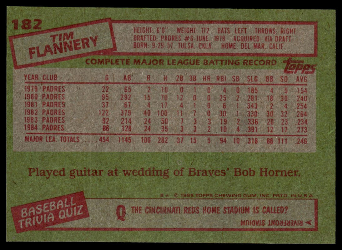 1985 Topps #182 Tim Flannery