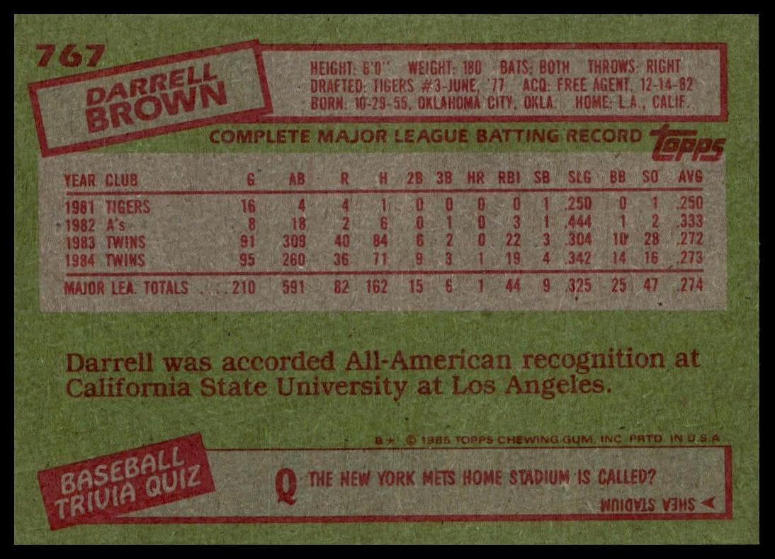 1985 Topps #767 Darrell Brown