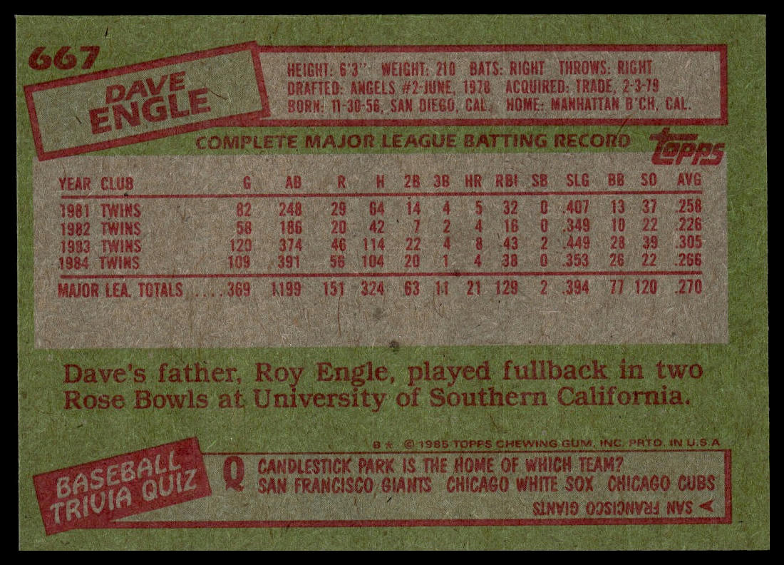 1985 Topps #667 Dave Engle