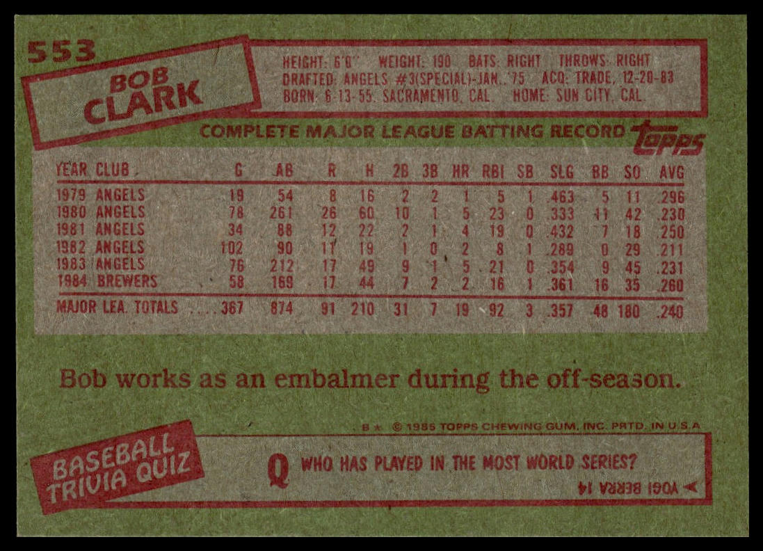 1985 Topps #553 Bob Clark