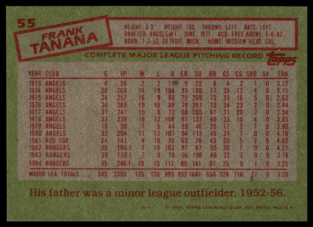 1985 Topps #55 Frank Tanana