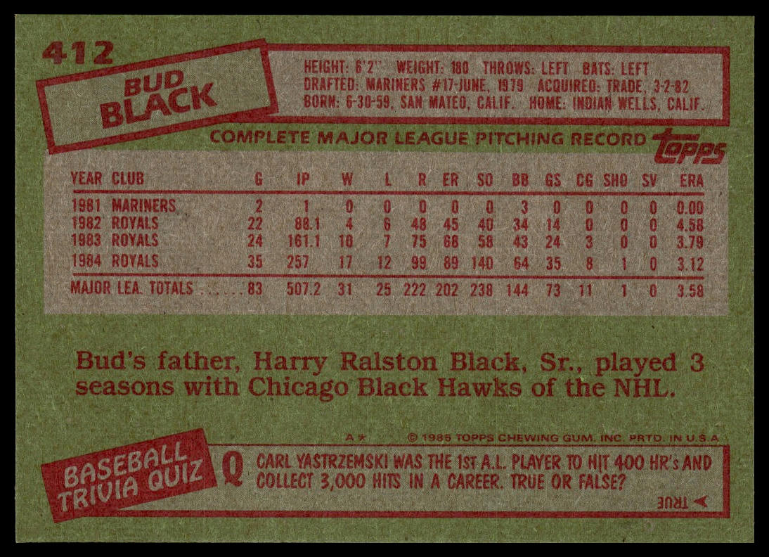 1985 Topps #412 Bud Black