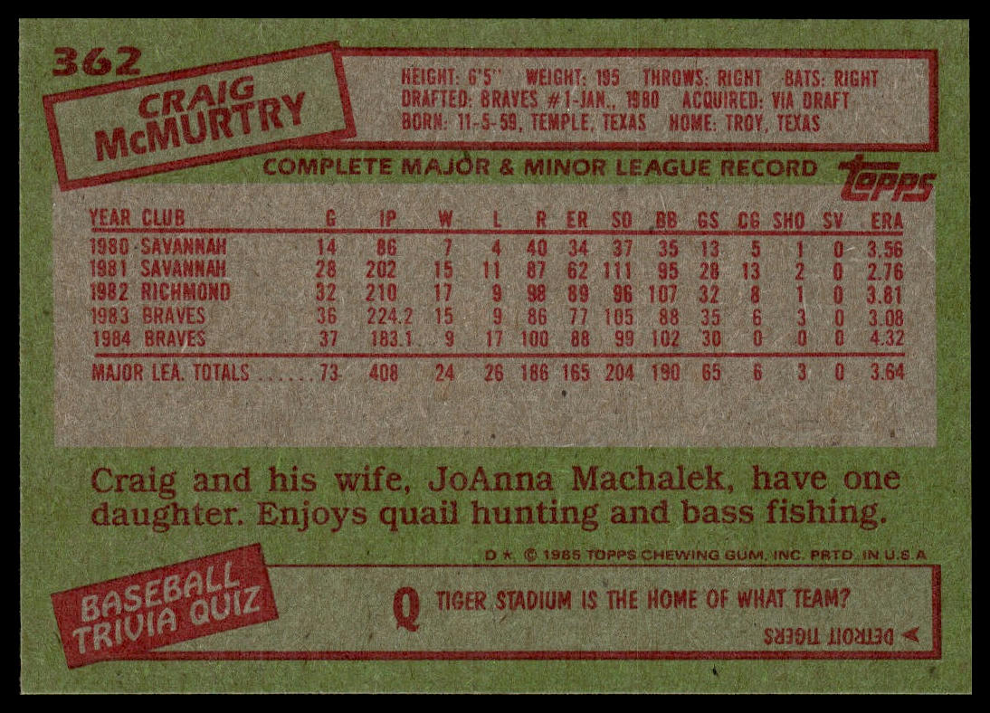 1985 Topps #362 Craig McMurtry
