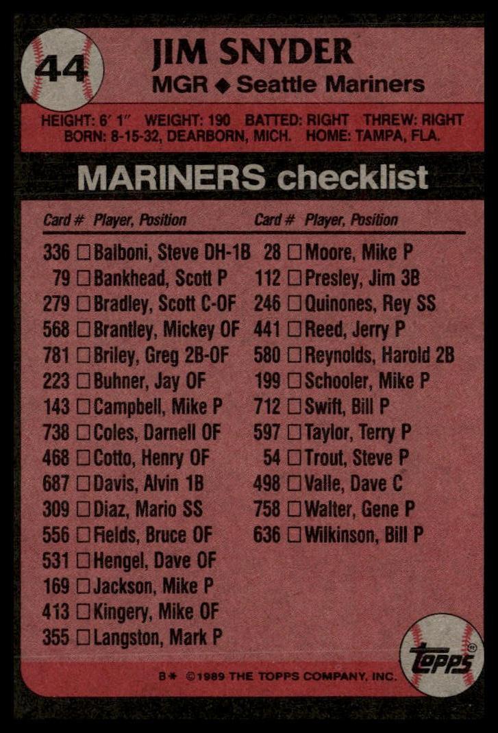 1989 Topps #44 Jim Snyder