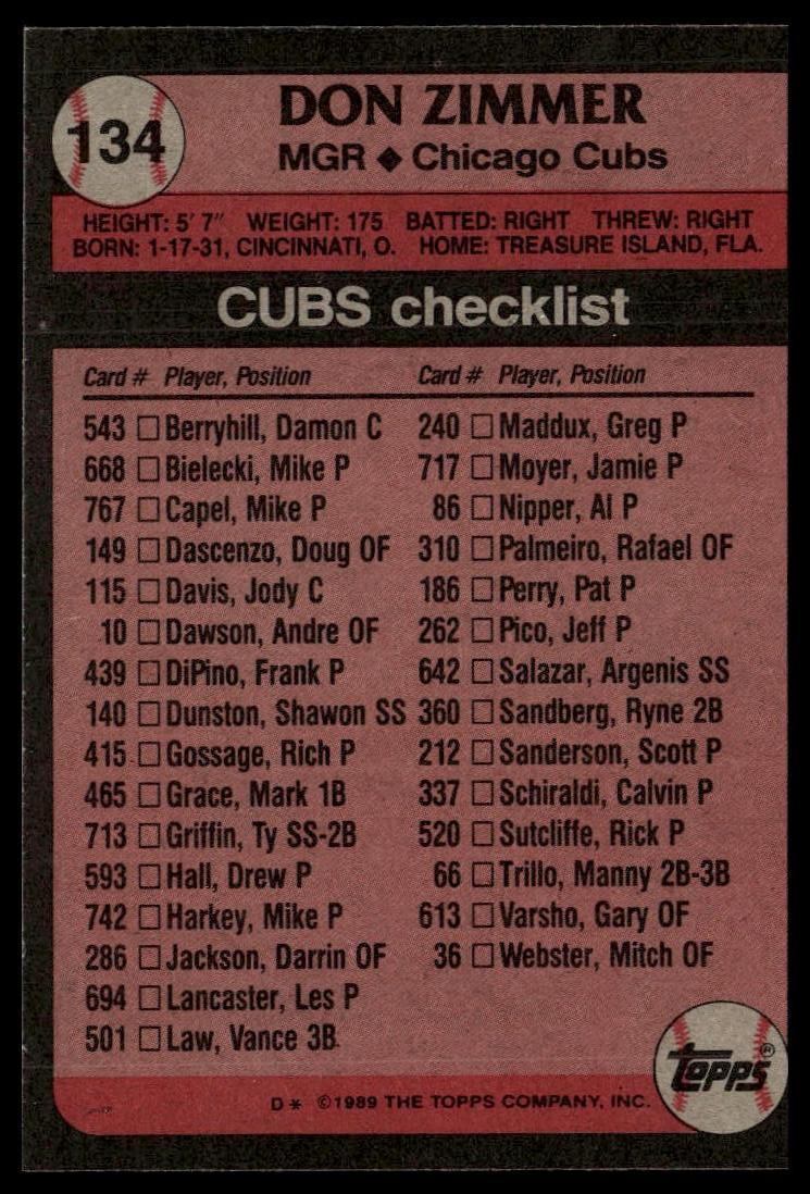 1989 Topps #134 Don Zimmer