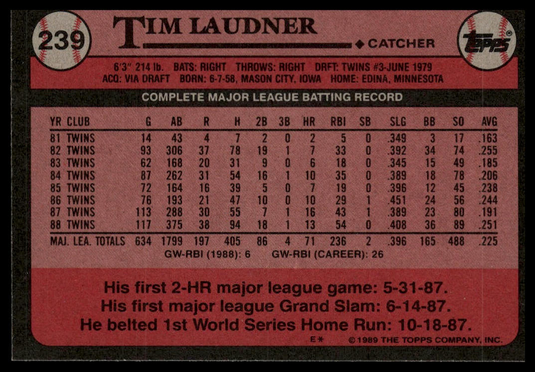 1989 Topps #239 Tim Laudner