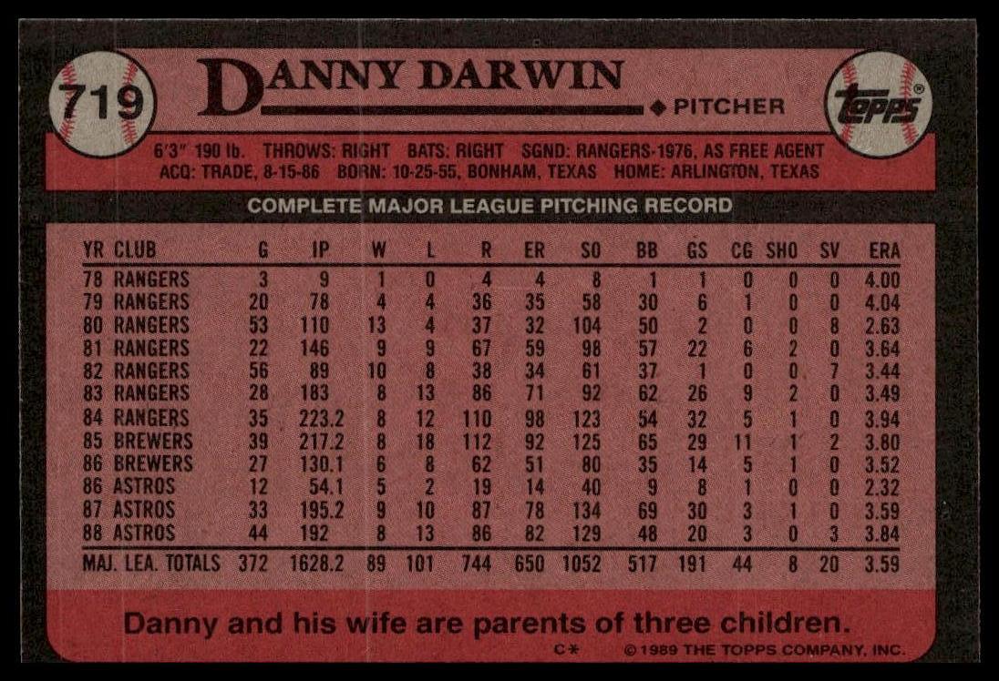 1989 Topps #719 Danny Darwin