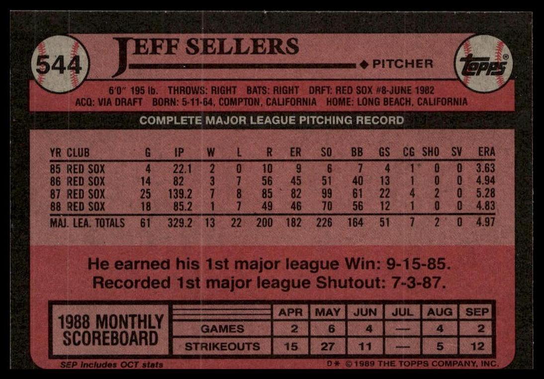 1989 Topps #544 Jeff Sellers