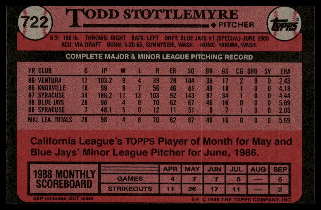 1989 Topps #722 Todd Stottlemyre