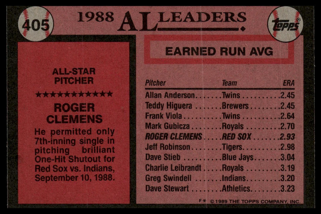 1989 Topps #405 Roger Clemens