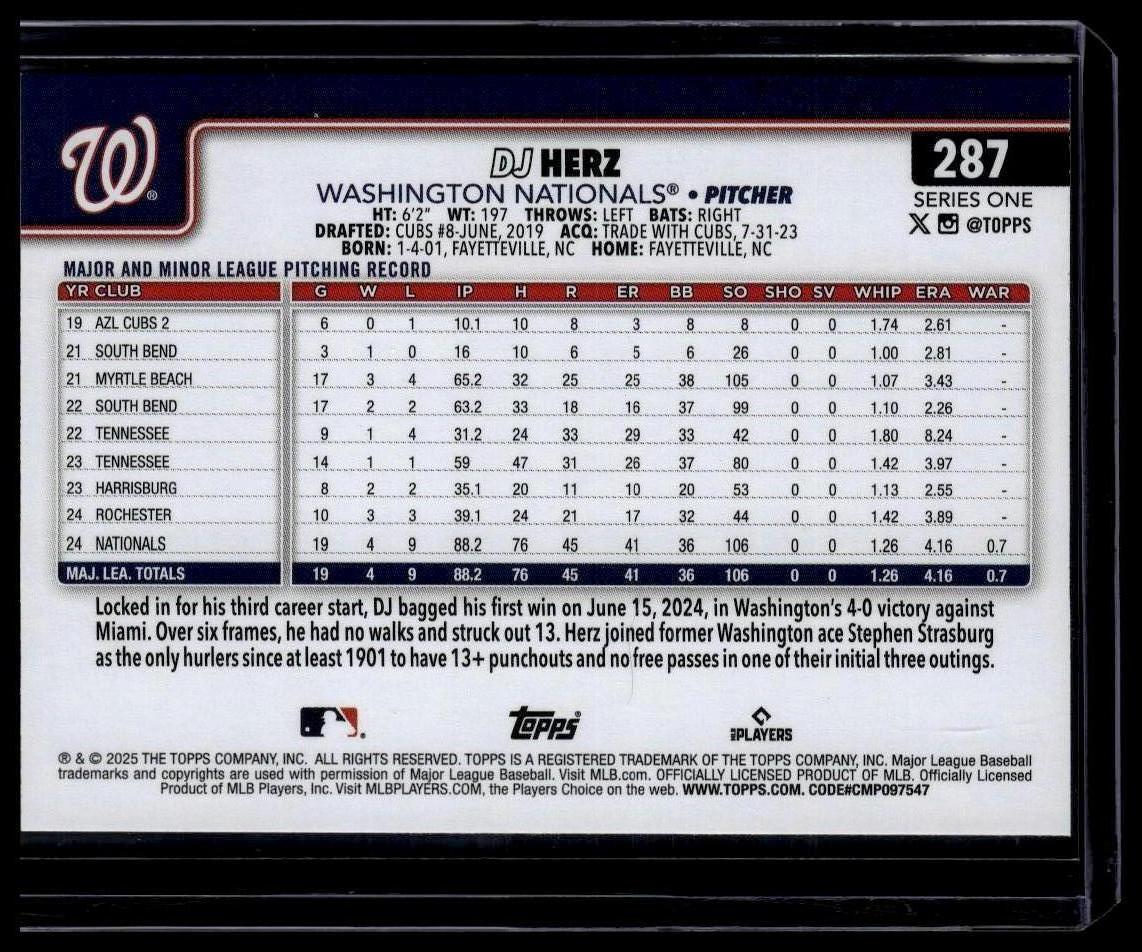 2025 Topps #287 DJ Herz Diamante Foil