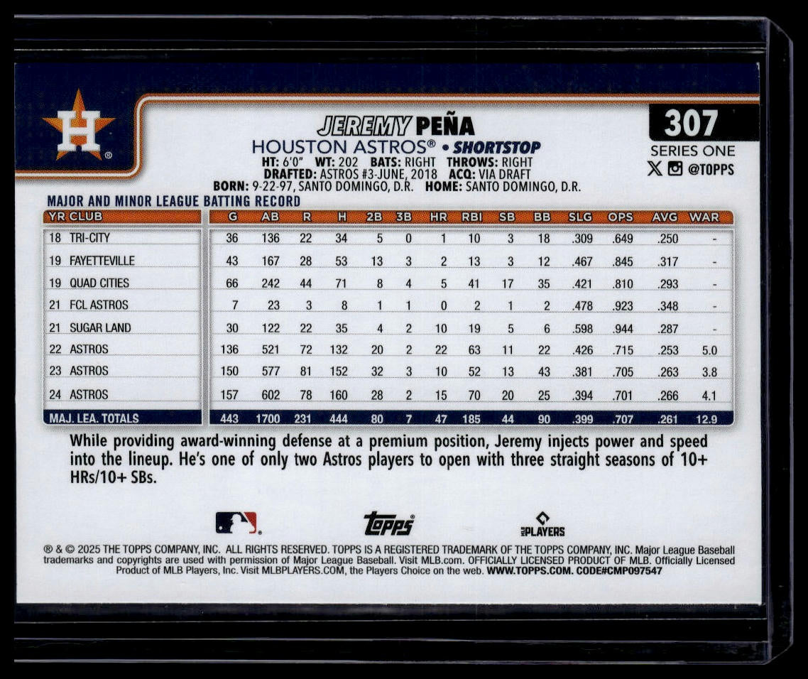 2025 Topps #307 Jeremy Peña Diamante Foil