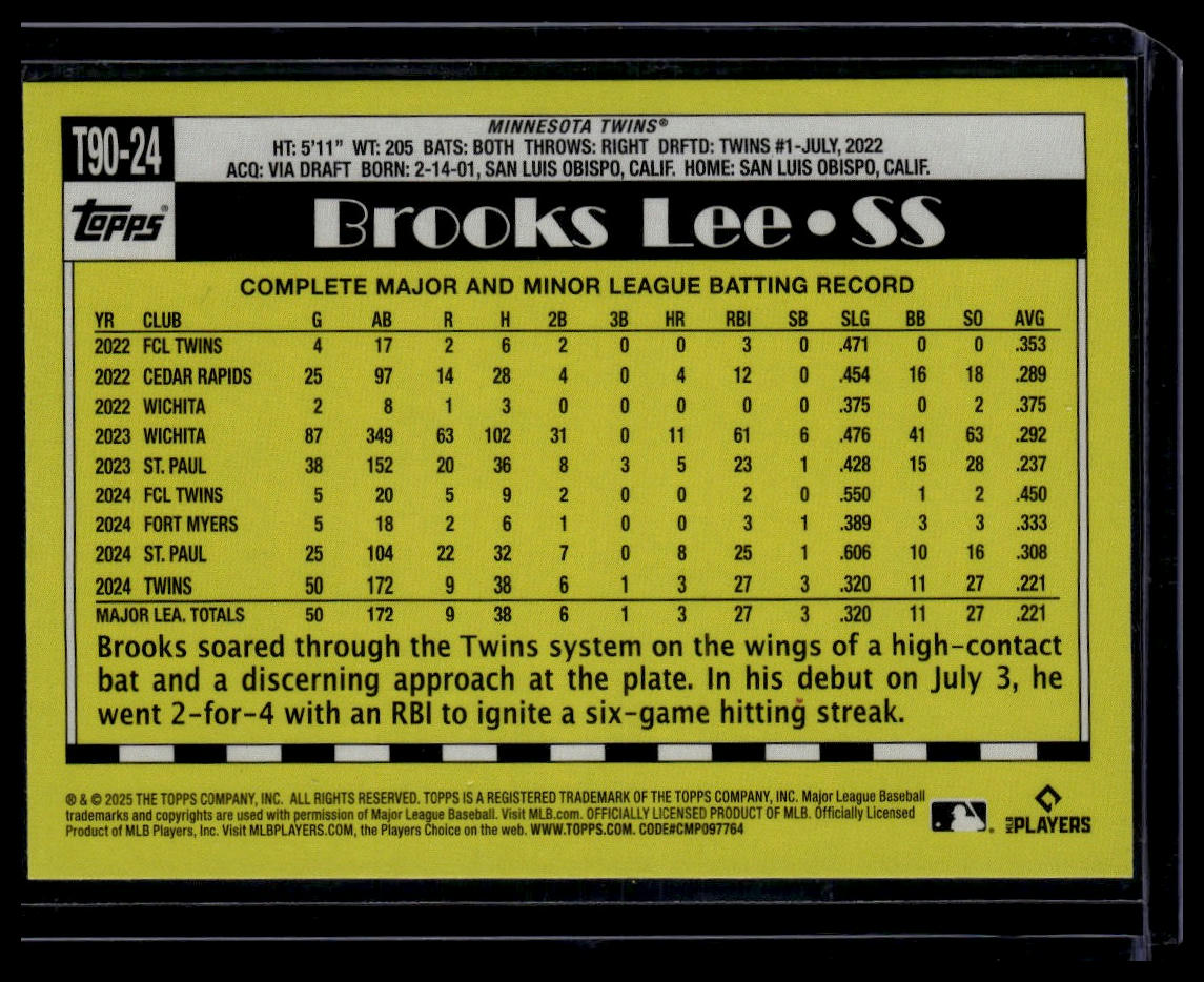 2025 Topps #T90-24 Brooks Lee 1990 Topps Baseball 35th Anniversary (Series One)