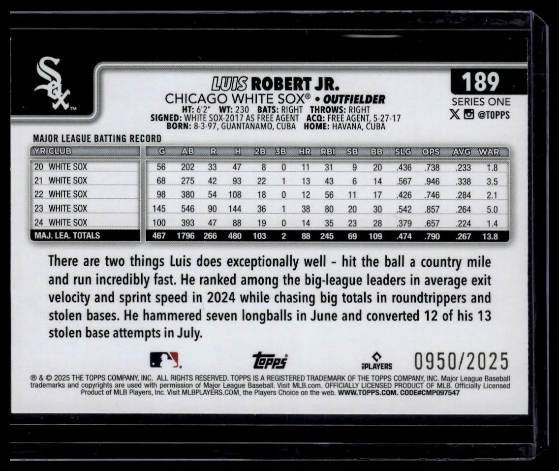 2025 Topps #189 Luis Robert Jr. Gold #/2025